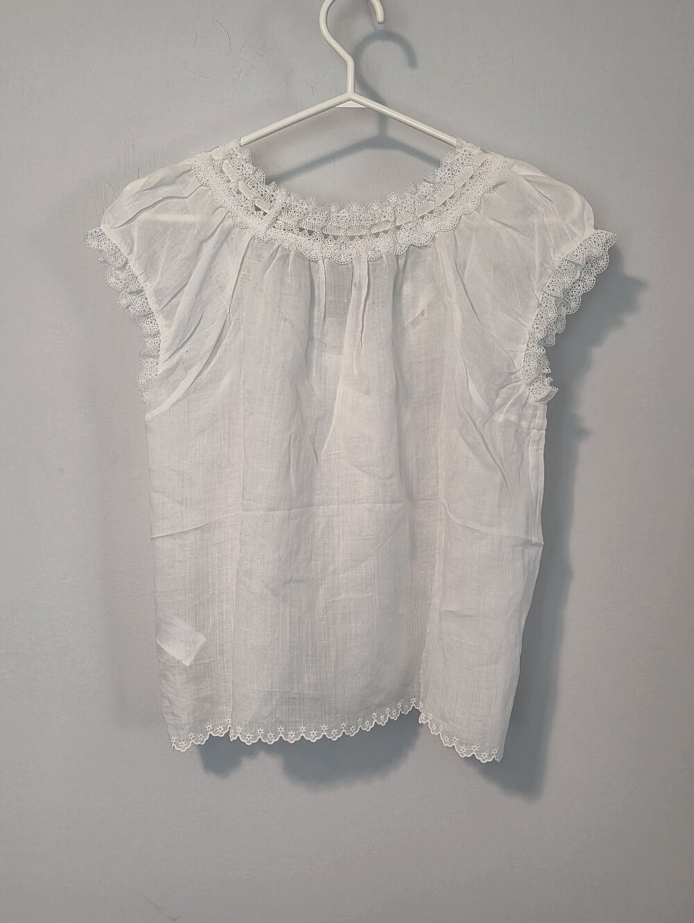 Women's White Blouse - DÔEN Marinette Vintage Inspired Peasant Embroidery Size M - Picture 12 of 13